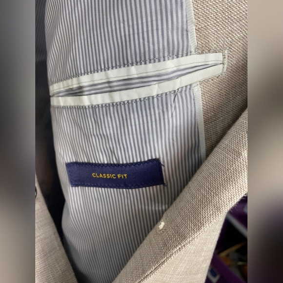 Stafford Blazer Men 48R Solid 2 Button Ivory Oatmeal Blazet Vented‎ Linen Wool - Picture 4 of 10
